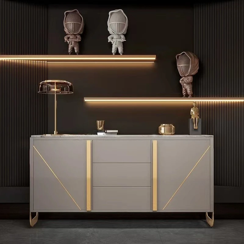 

Italian simple meal side cabinet, solid wood rock panel console stainless steel locker