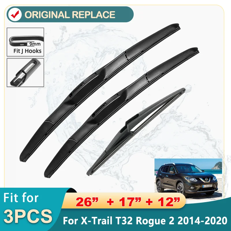 

For Nissan X-Trail T32 Rogue 2 2014-2020 26"+17"+12" Front Rear Wiper Blades Brushes Cutter Accessories 2016 2017 2018 2019 2020