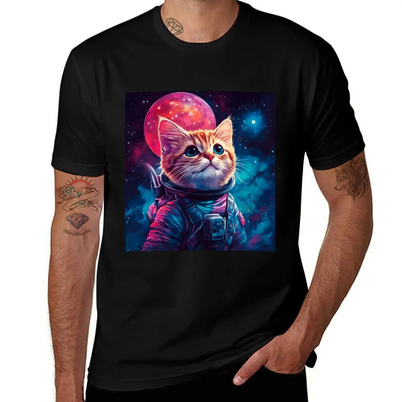 

man astronaut graphic shirt shirt t pink printed shirts man men 100% cotton t Cat t space for T-Shirt