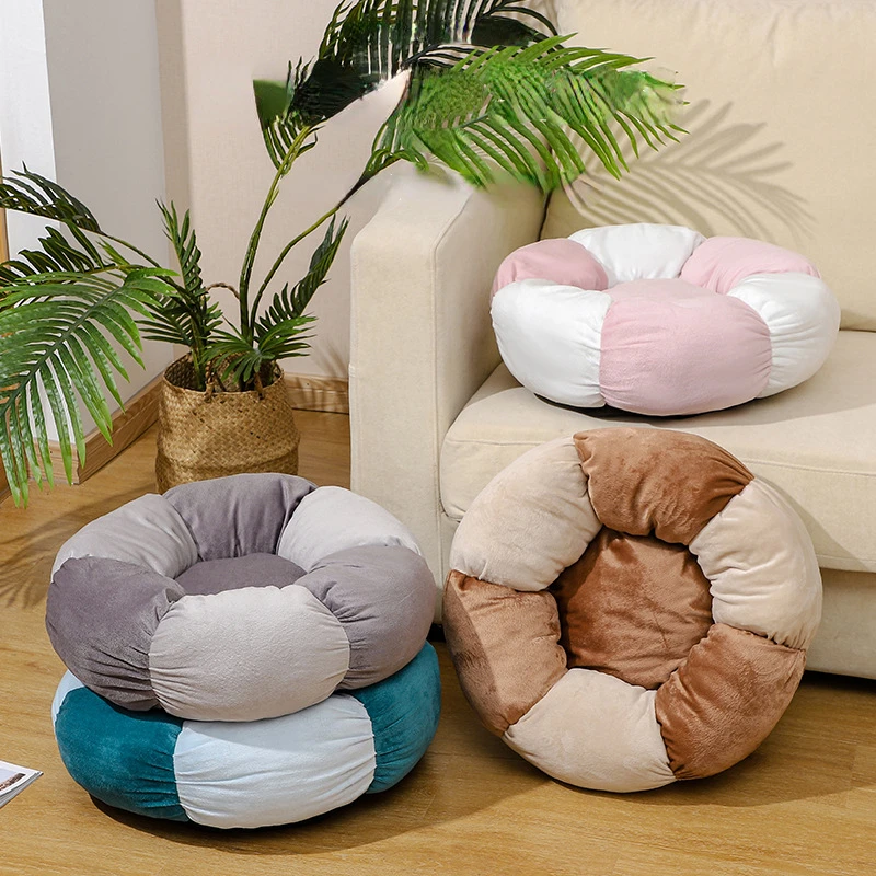 Round Small and Medium-sized Dog Nest Cute Creative Deep Sleep Cat Bed Contrast Color Pumpkin Pet Cushion Four Seasons Pet Nest