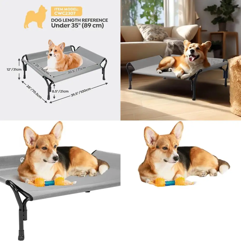 

Elevated Dog Bed with Guardrail, Slope Headrest, Breathable Mesh, Non-Slip & Washable, Medium Gray for Indoor/Outdoor Use