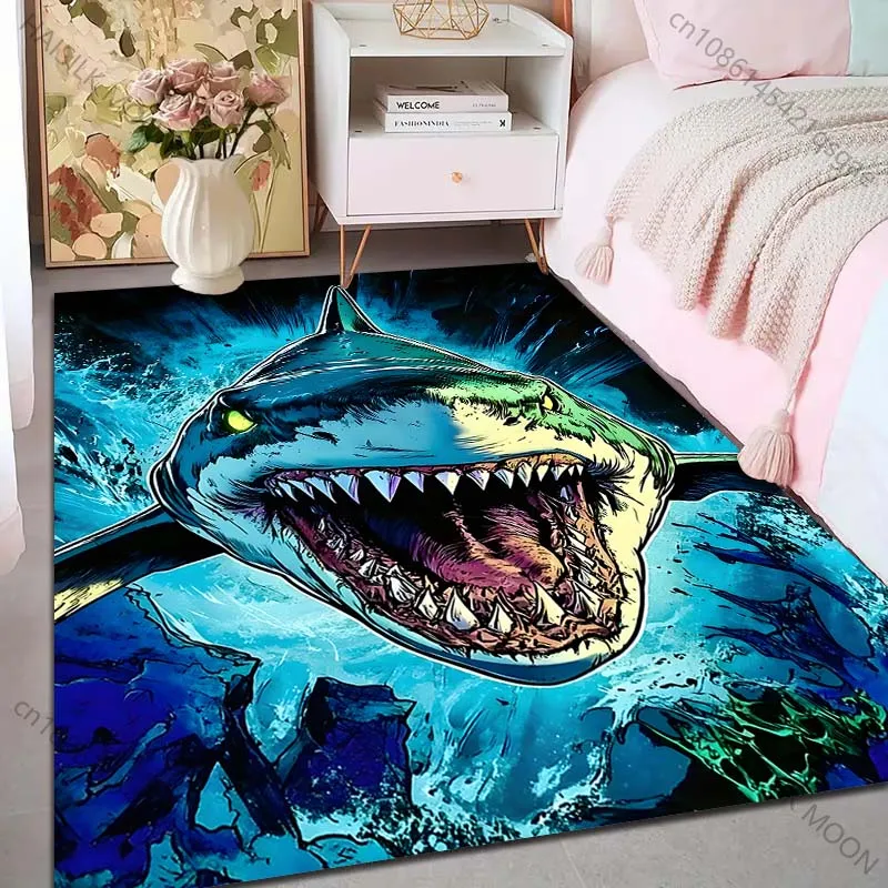 Ferocious shark lunging forward Pattern Rug Carpets for Bedroom Living Room Sofa Mat Creative Door Mat Cloakroom Home Decor