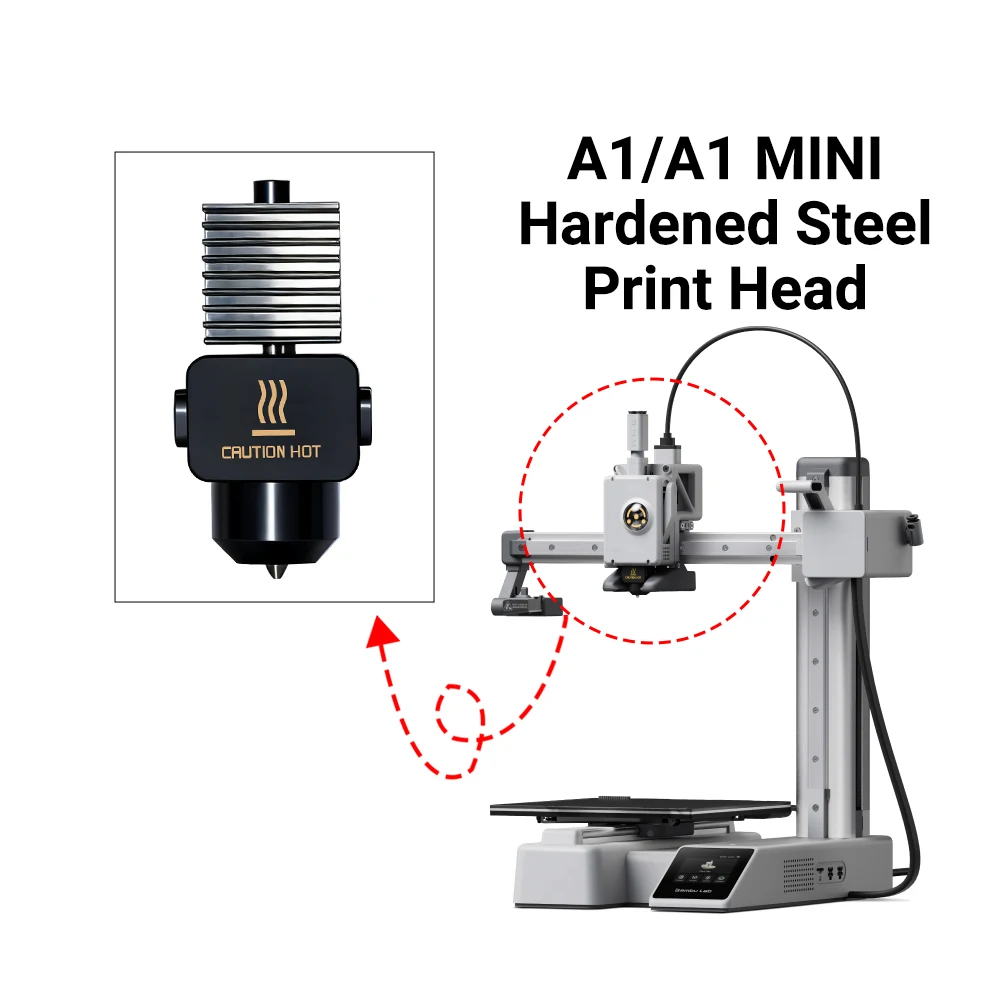 

Upgrade Hotend Kit For Lab A1/A1 mini Hardened steel Nozzle Fast Speed Hot End Assembly 0.2/0.4/0.6/0.8MM 3d printer Accessories