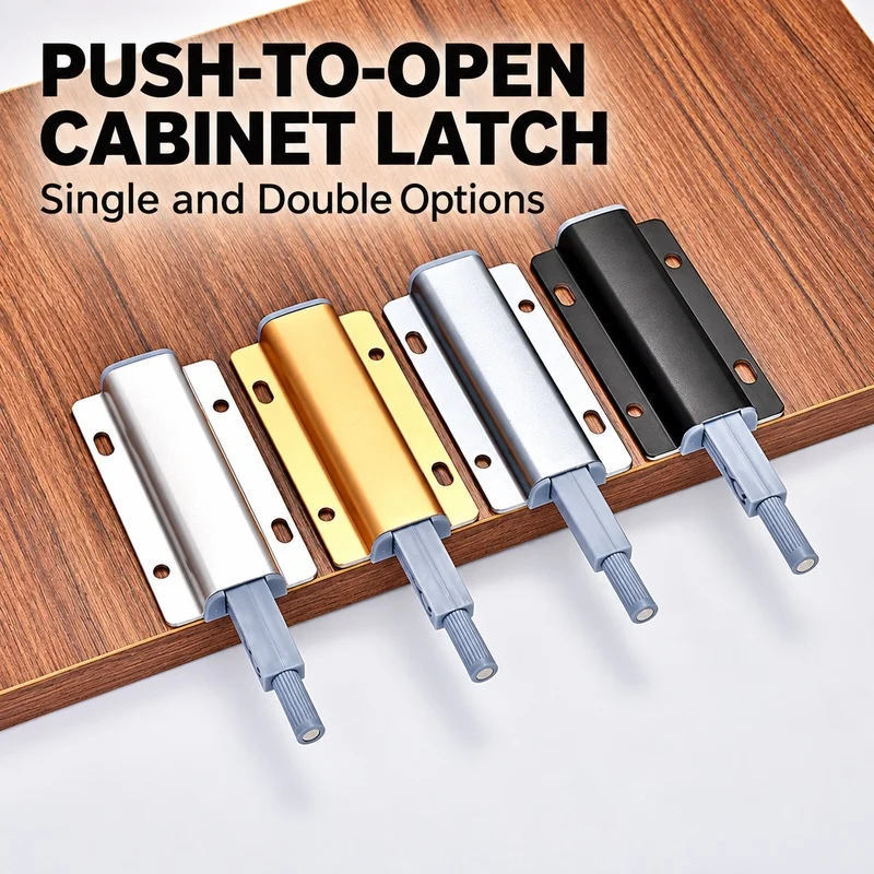 Push to Open Cabinet Door Latch, Adjustable Magnetic Catch for Handleless Cabinets, Spring Loaded Touch Opener, Single/Double