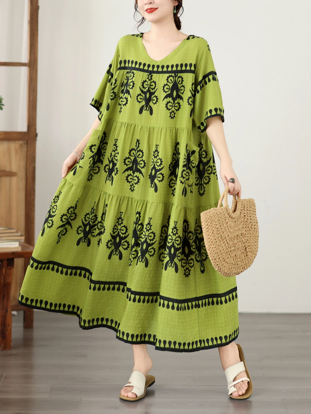 Elegant Loose Green Dress Summ - Summer Green Clothing ulasan dan harga