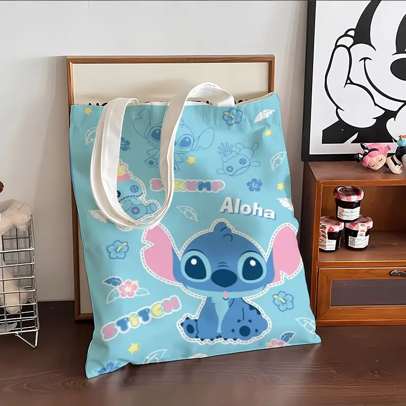Lilo & Stitch Bolsa de ombro de lona de desenho animado com zíper Estudante Kawaii Anime Impressão Bolsa Tutorial Bolsa de arquivo de dados de grande capacidade