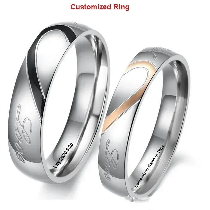 Personalized Name Date Ring for Men Women Engagement Wedding Engraved Real Love Couple Rings Anniversary Valentine\'s Day Gift