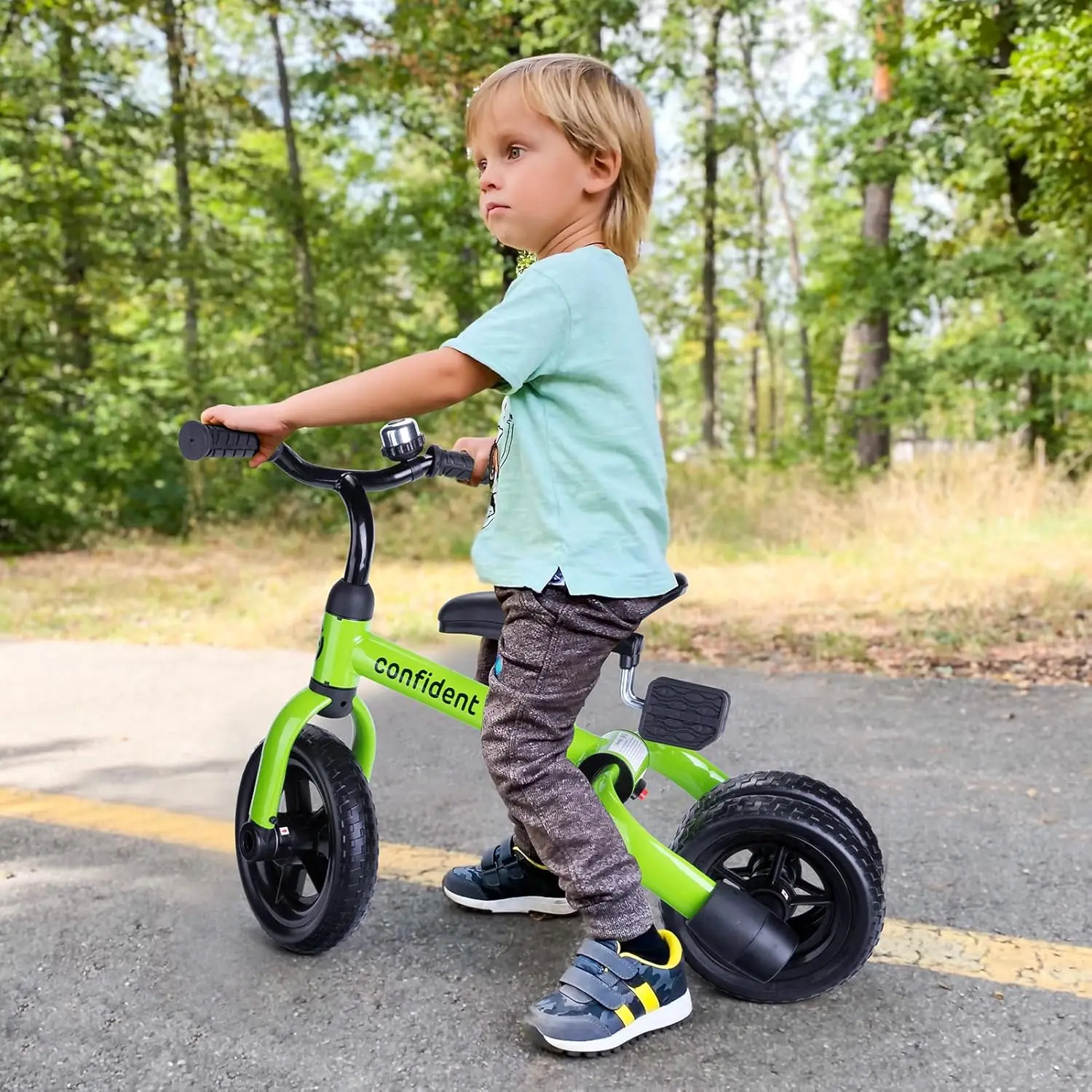 Tricicli per bambini 3 in 1 per ragazzi e ragazze di 2-5 anni con pedale e campanello staccabili con sedile regolabile, equilibrio pieghevole per bambini
