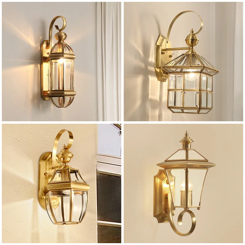 

European Classical Foyer Led Wall Lamps Copper 110-220V Bedroom Bedside Wall Lights Balcony Aisle Wall Deco Sconce Surface Mount