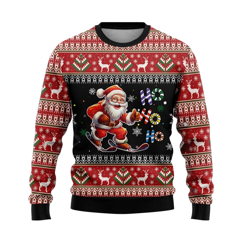 2025 New Santa Claus Sport Graphic Sweatshirts Christmas Football Tennis Skiing Ugly Sweater Cute Boy Pullovers Xmas Unisex Tops