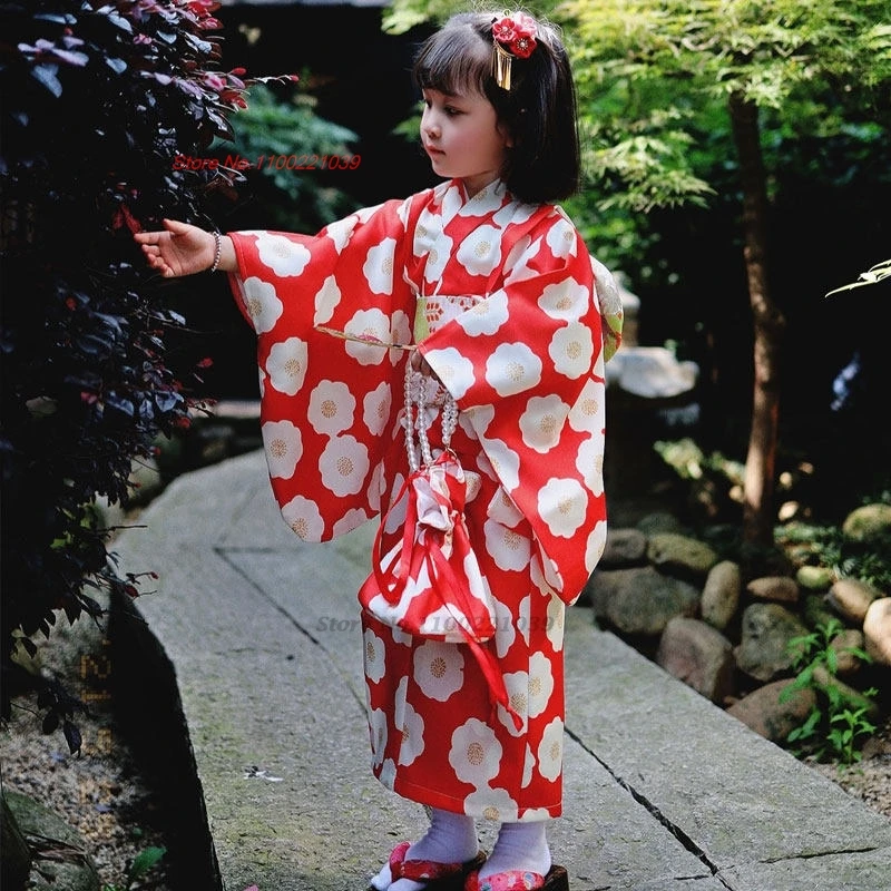 

Детское кимоно 2026 года в традиционном японском стиле с национальным цветочным принтом для выступлений, фотосессий и косплея