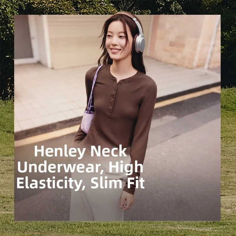 

Женская футболка Slim Fit с длинным рукавом и воротником Хенли, осенне-зимняя, с V-образным вырезом, низким вырезом и открытым воротником, белая, базовая модель