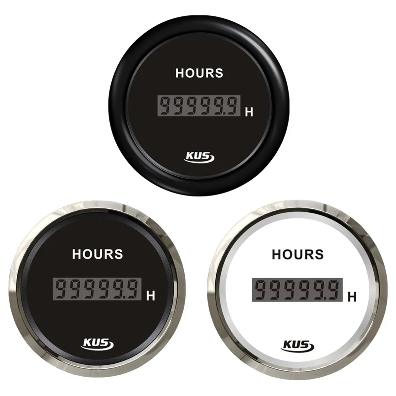 KUS Cars 0-99999.9H Display Hourmeters 52mm Digital Hour Meters Clock Gauges Black Devices 12v/24v with Red or Yellow Backlight