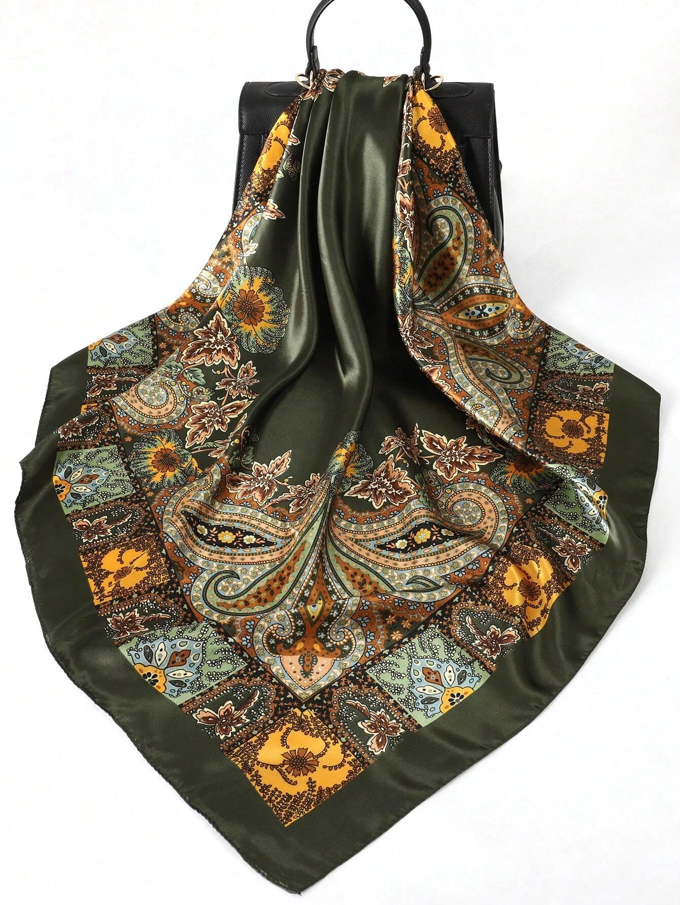 1 قطعة نمط البوهيمي بيزلي مطبوعة المرأة وشاح حريري الساتان 90 سنتيمتر أوشحة مربعة الحجاب فولارد باندانا فام الحجاب #4