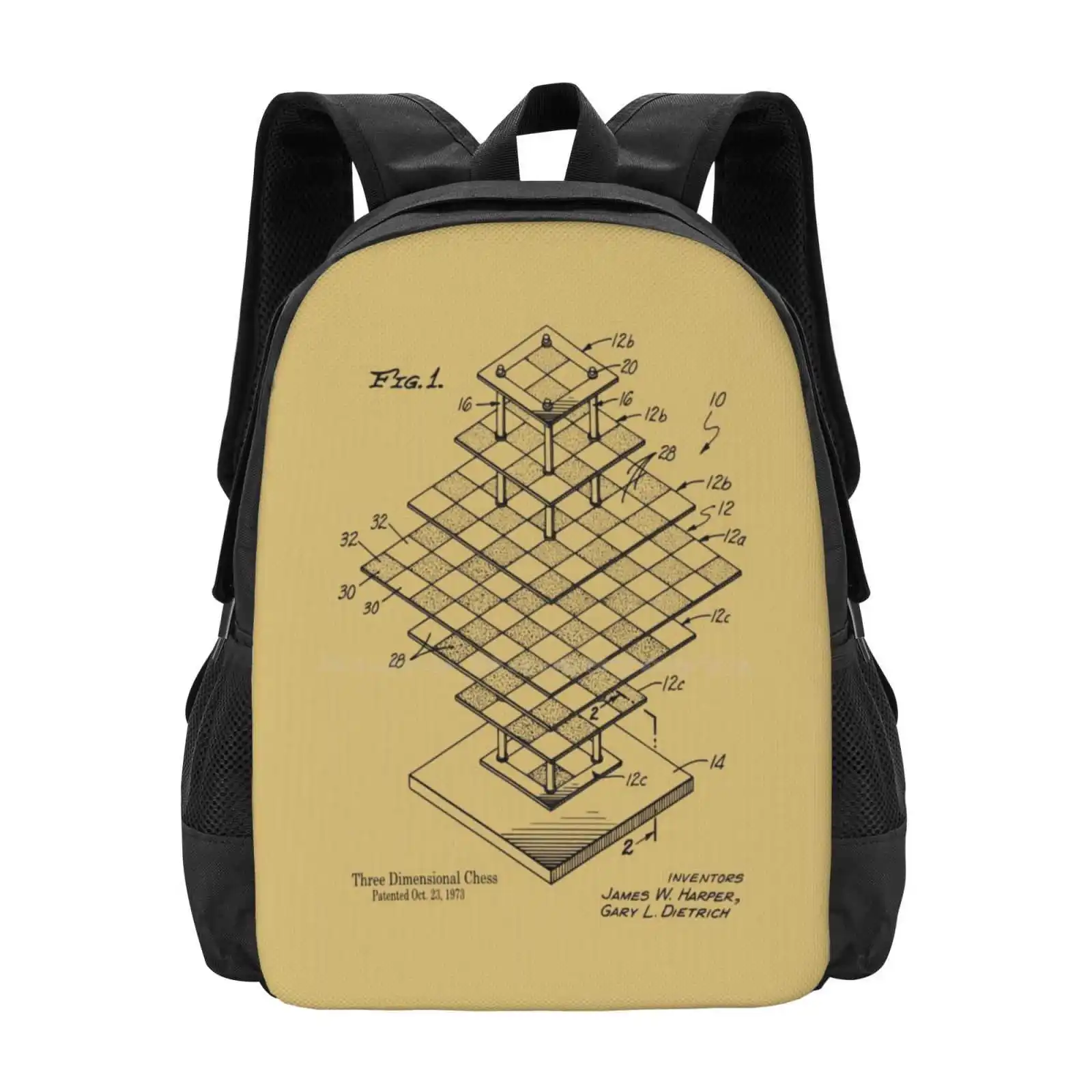 Patent Print-Three Dimensional Chess Board Bag Backpack For Men Women Girls Teenage Chess Board Chessboard Strategy 3d Three