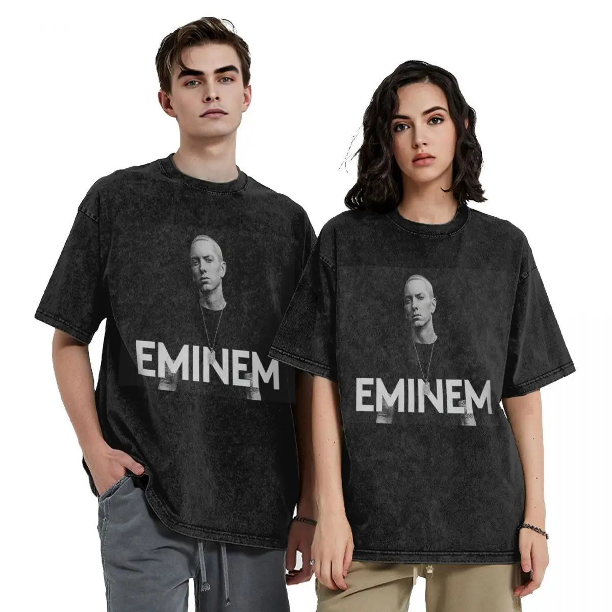 

Eminem Hip Hop Short Sleeve T-Shirts Washed Tops Tees Streetwear T Shirt Vintage for Men Women
