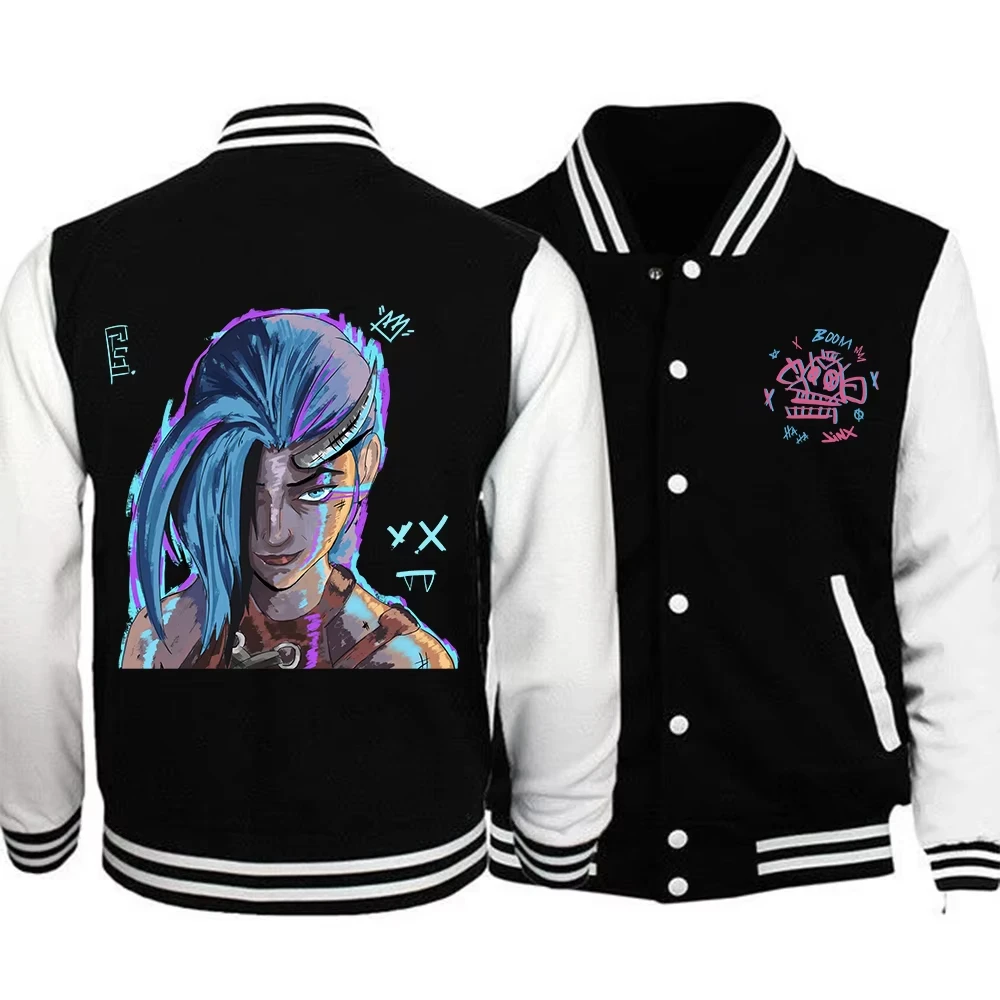 

Hot Arcane-Jinx VI Hoodie Harajuku Baseball Uniform Jacket Button Game Lover Sports Coat Unisex