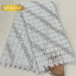 SJD LACE African White Sequins Guipure Cord Lace Fabric 2026 New Nigerian Water Soluble Lace For Women Wedding Dress 5Yards 4070