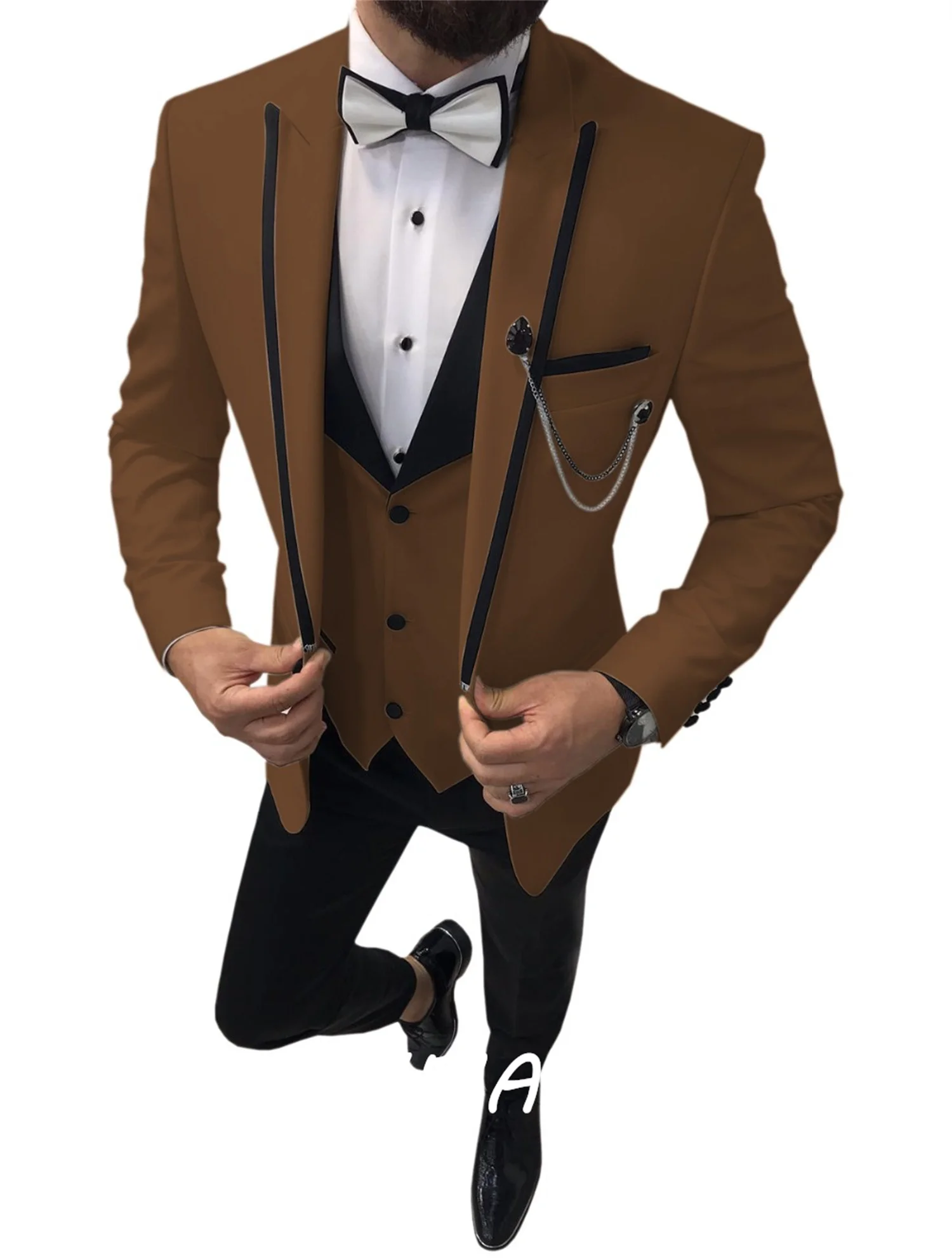

CustomizedTerno Masculino 3 Pieces Slim Fit Casual Business Groomsmen Grey Ivory Lapel Tuxedos for Formal Wedding(Blazer+Pants+V