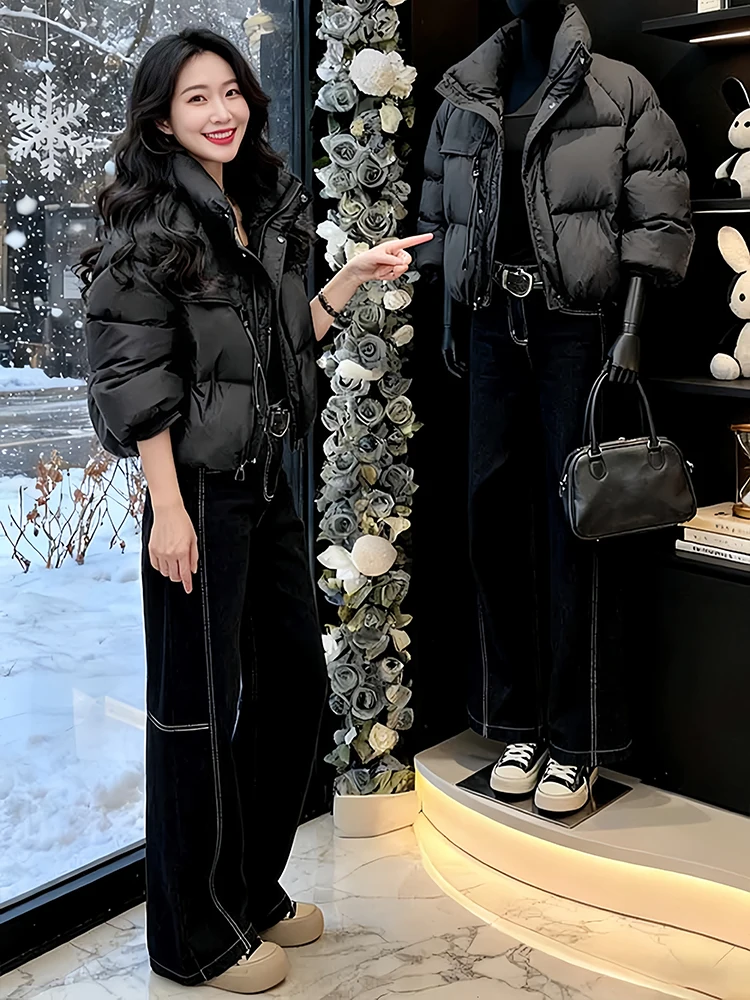 트렌디한 패딩 재킷 여성용 루즈핏 따뜻한 면 다운 코트 한국 스타일 출퇴근용 지퍼 순색 겨울 신상품...