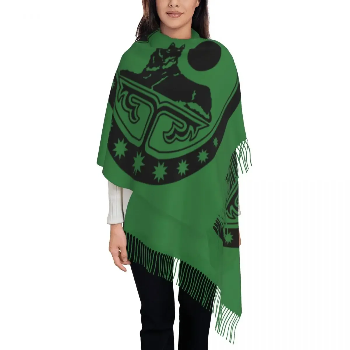 Ladies Large Chechen Borz Scarves Women Winter Fall Soft Warm Tassel Shawl Wrap Wolf Coat Arms Scarf