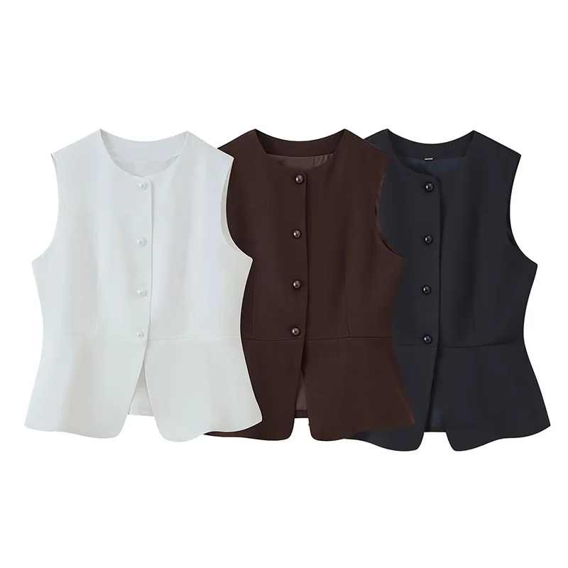 

All Season O-neck Sleeveless Single-breasted Suit Top Vest Women Fashion Style Simple Top Female Casual Office Lady Wear 2025