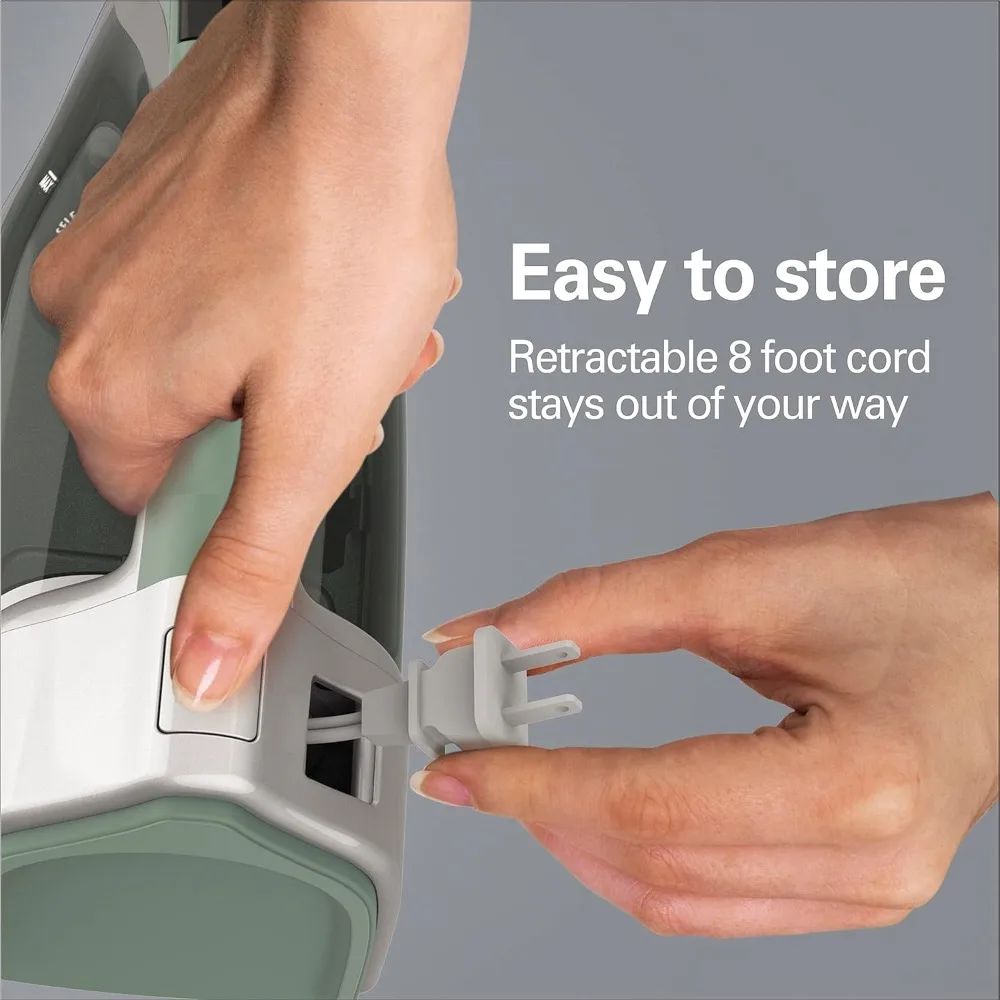 مكواة بخار وبخار عمودي للملابس مع لوحة قاعدة مقاومة للخدش، إيقاف تلقائي ثلاثي الاتجاهات، مضاد للتنقيط، 1800 واط، أخضر