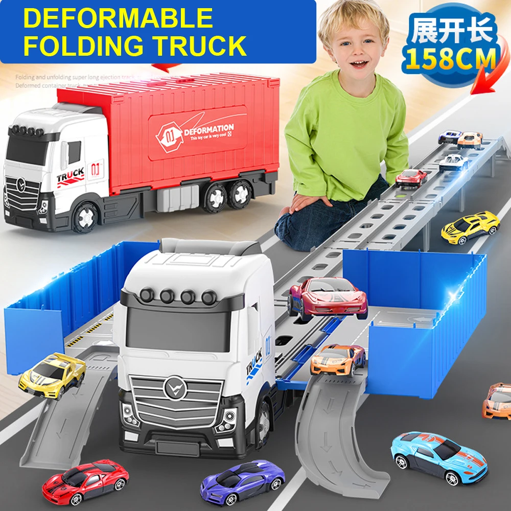 

Deformable Folding Track Truck, Catapult Sliding Double Speed Alloy Racing Car, Container Truck Parking Lot, Children's Toy,XT09