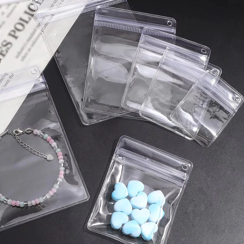 20/100Pcs PVC Plastic Self Sealing Bag Dustproof Transparent Zip Lock Bag With Hanging Holes Reclosable Jewelry Accessories Bag