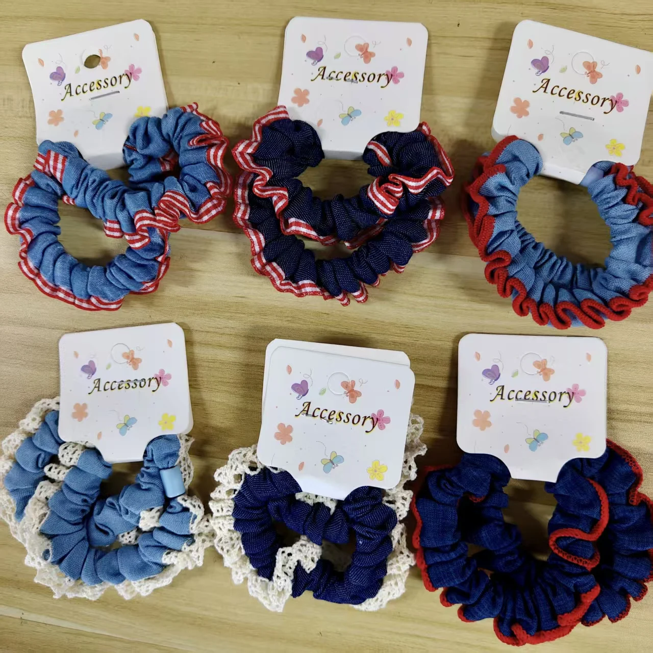2/6 Pcs Women's Hair Scrunchies Set Denim Korean Lace Cute Sweet High Elasticity Hair Bands Headwear High-quality Hair Accessory