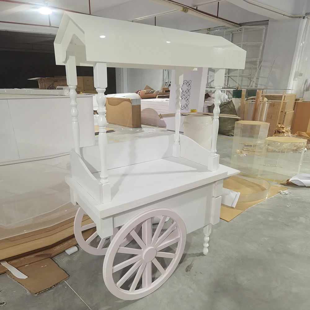 Popular Design White Mobile Custom Logo Dessert Wedding Candy Cart For Wedding Decoration