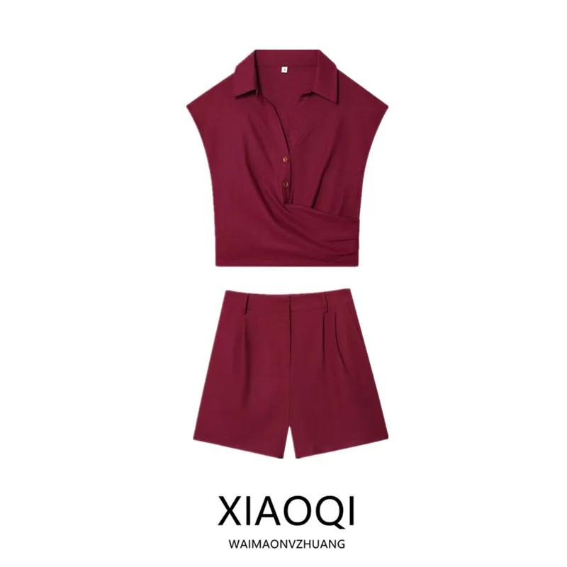 

Fall 2025 New Women's Faion Linen Blend Double Breasted Svel V Ne Top orts Set 8026709 Versatile Casual Outfit