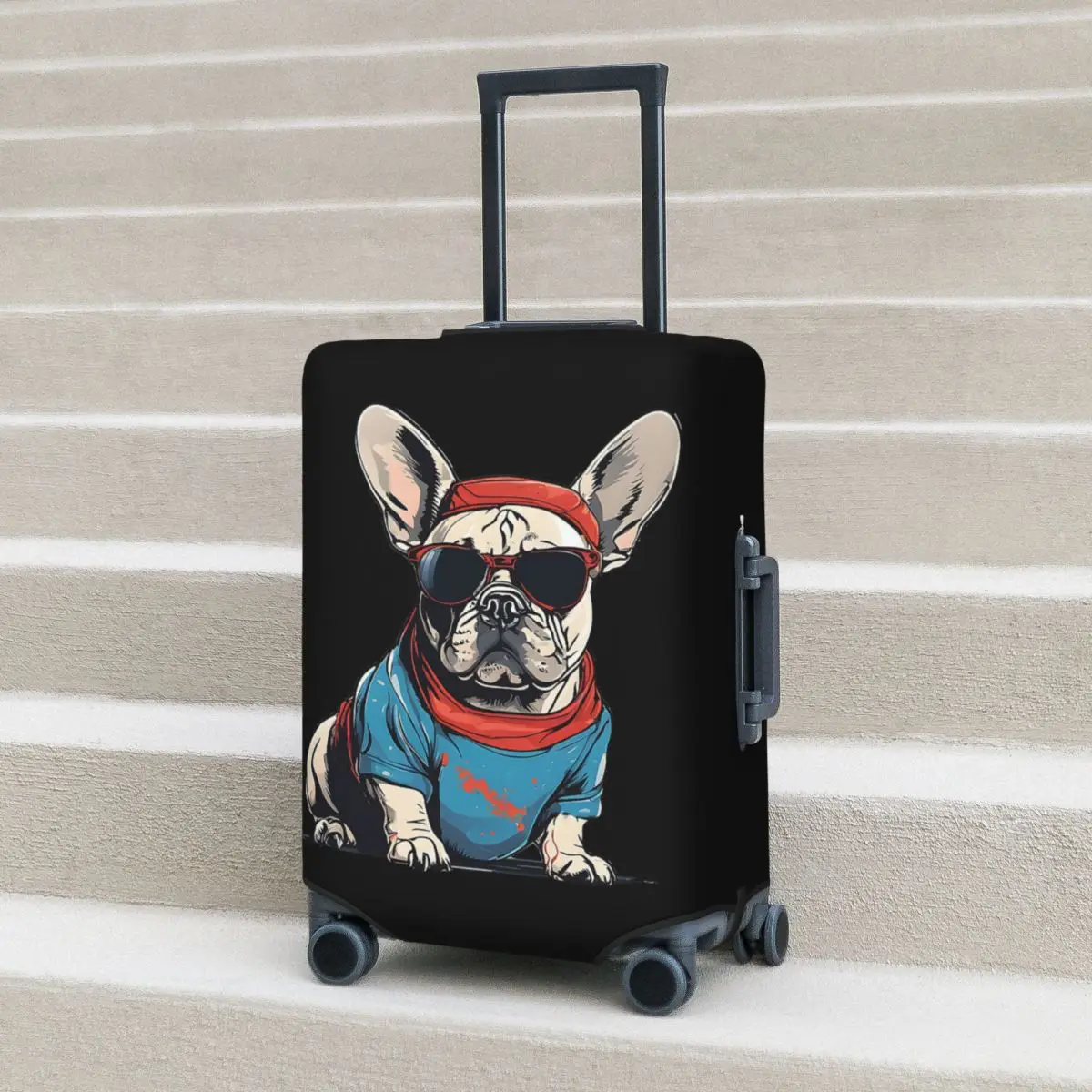 French Bulldog Vibes يرتدي النظارات الشمسية - غطاء حقيبة بتصميم رائع للحماية من أغطية حماية مرنة لرحلة الأمتعة مقاس 18-32 بوصة