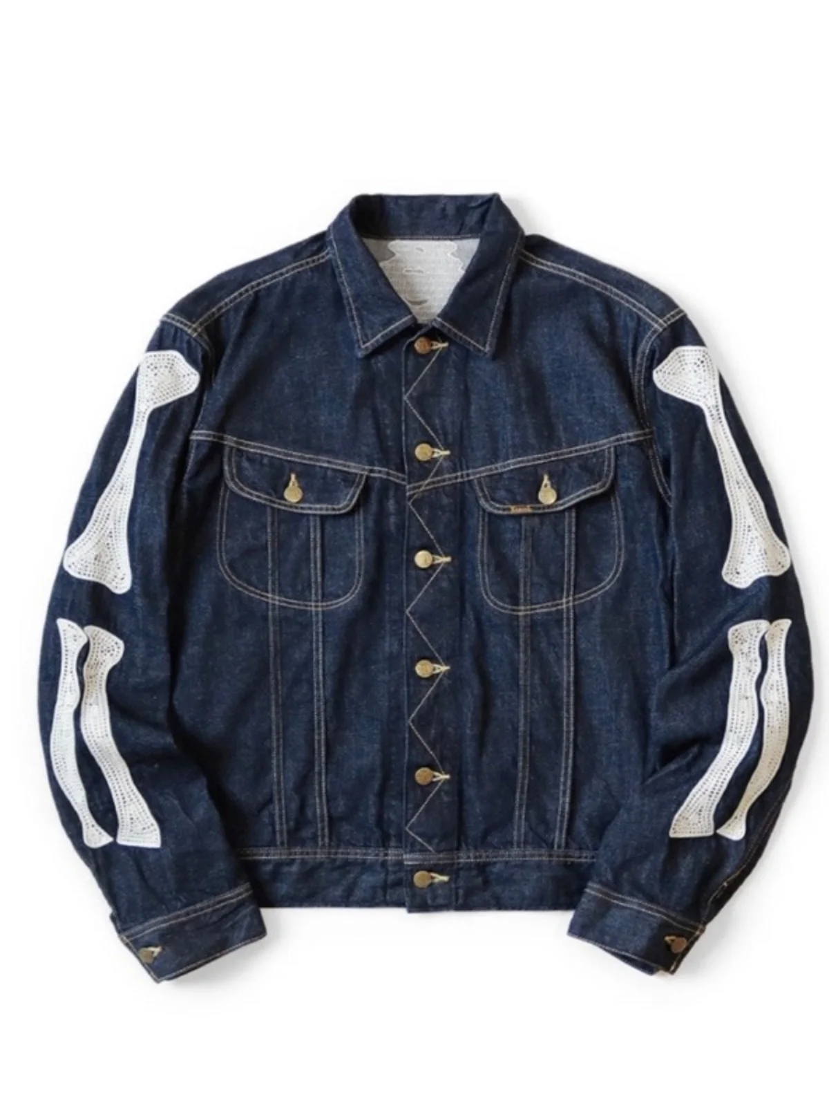 Chaqueta Vaquera Hoada con Bordado de Hueso de KAPITAL, Estilo Juvenil ex, Material de Aodón y Pelo de Visón, Primave...