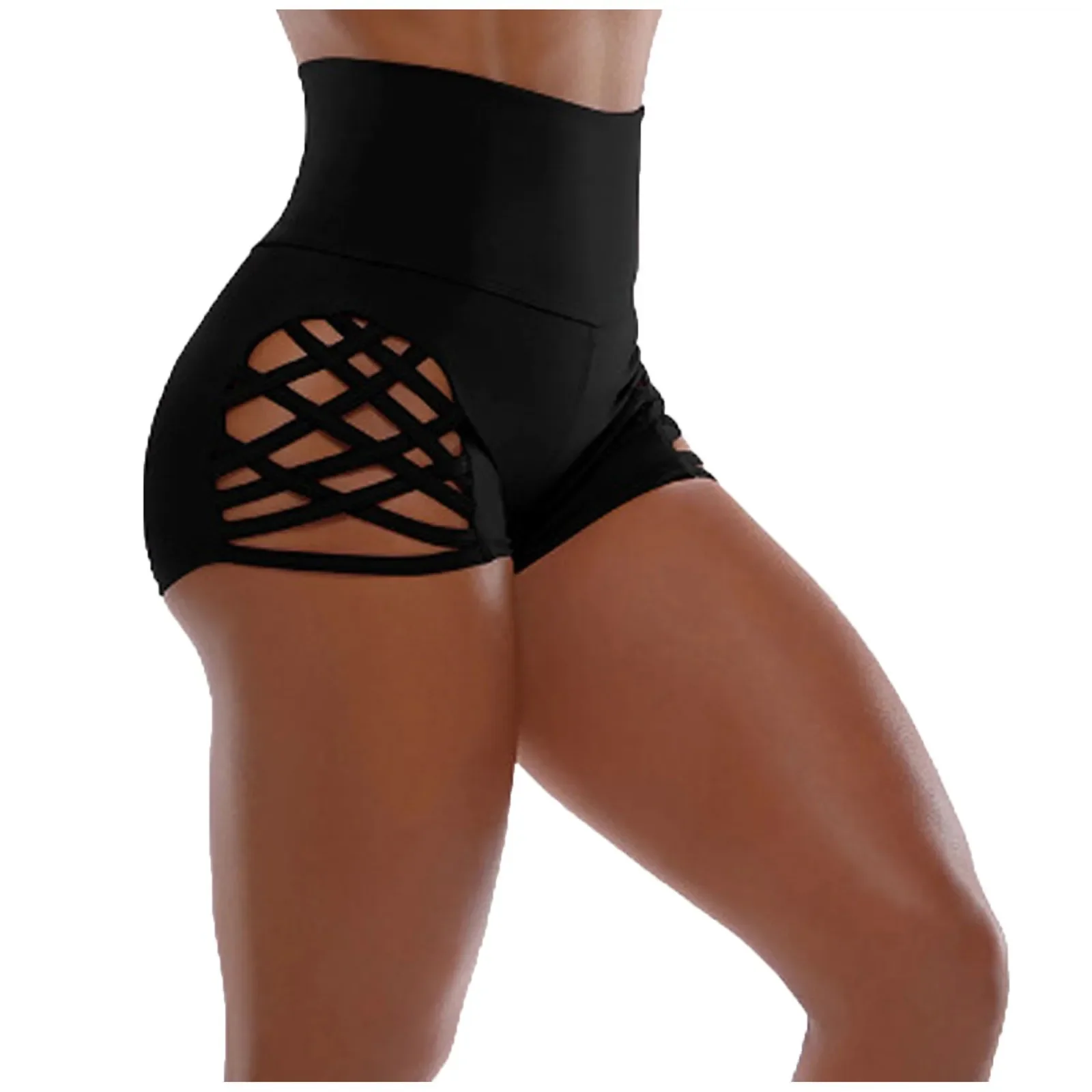 Yoga Shorts High Waist Printed Sport Shorts Side Hollowed Out Sexy Fitness Shorts Elastic Seamless Hip-Lifting Short Pants 2024