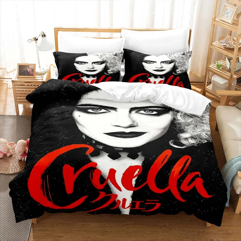 

3D Printed Cruella Bedding Set Pillowcase De Vil Duvet Cover Double Twin Full Queen King Adult Kids Bedclothes Quilt Cover