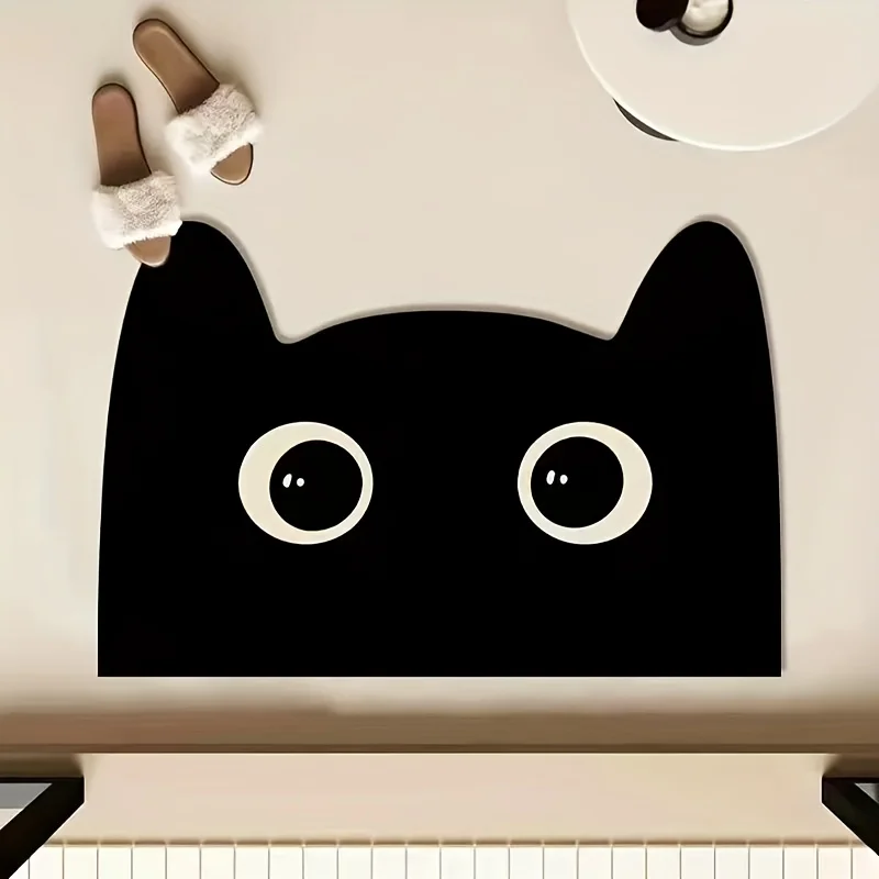 VIKAMA Niedlicher Badezimmerteppich in Katzengesicht, rutschfest, maschinenwaschbar, wasserabsorbierend, schnell trocknend, für Badezimmer, Dusche, Bodenmatte