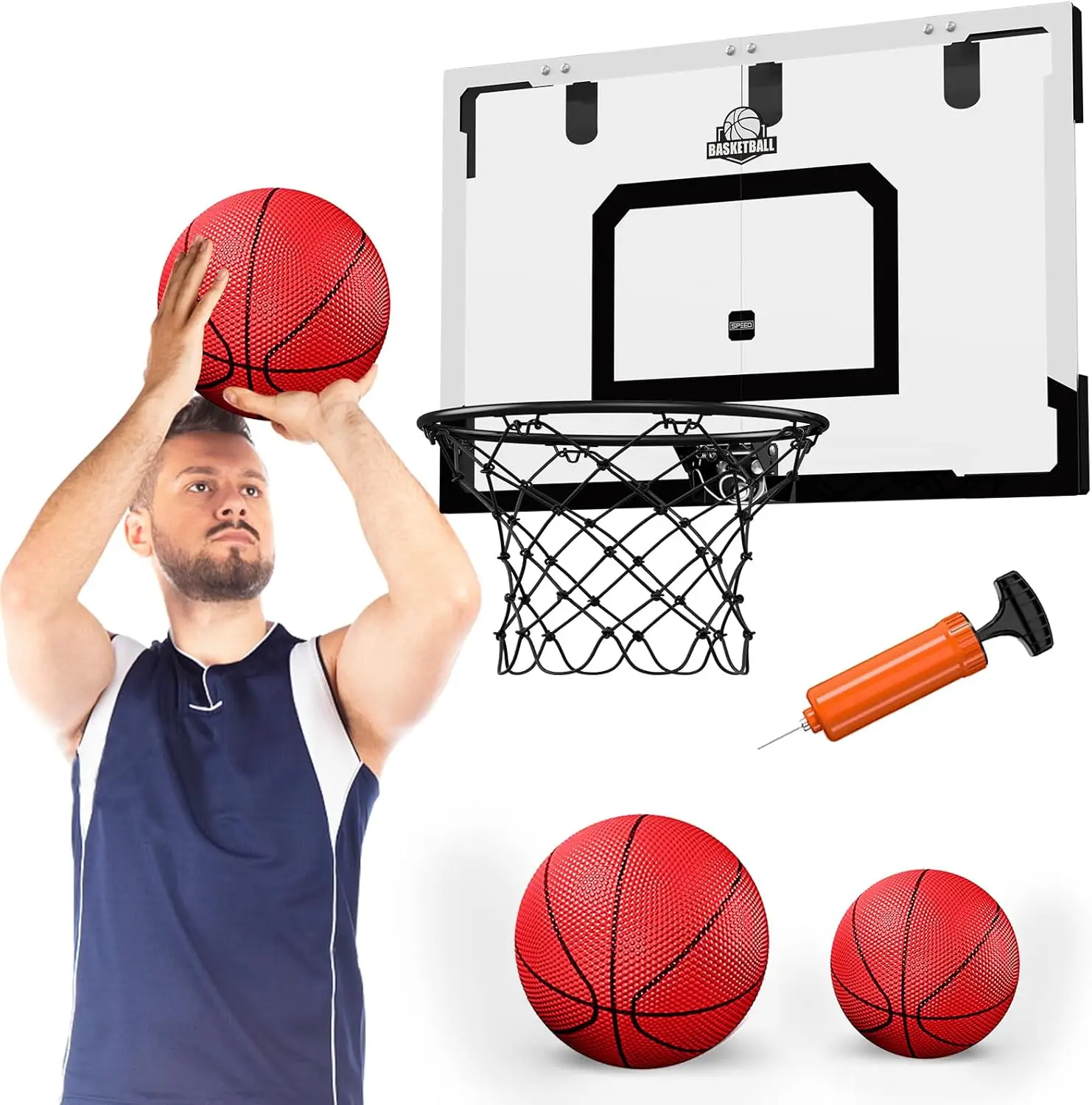 

24" x 16" Large Indoor Basketball Hoop for Adults, Over Door Hoop with Sturdy Backboard, Gift for Kids Teens Boys Girls