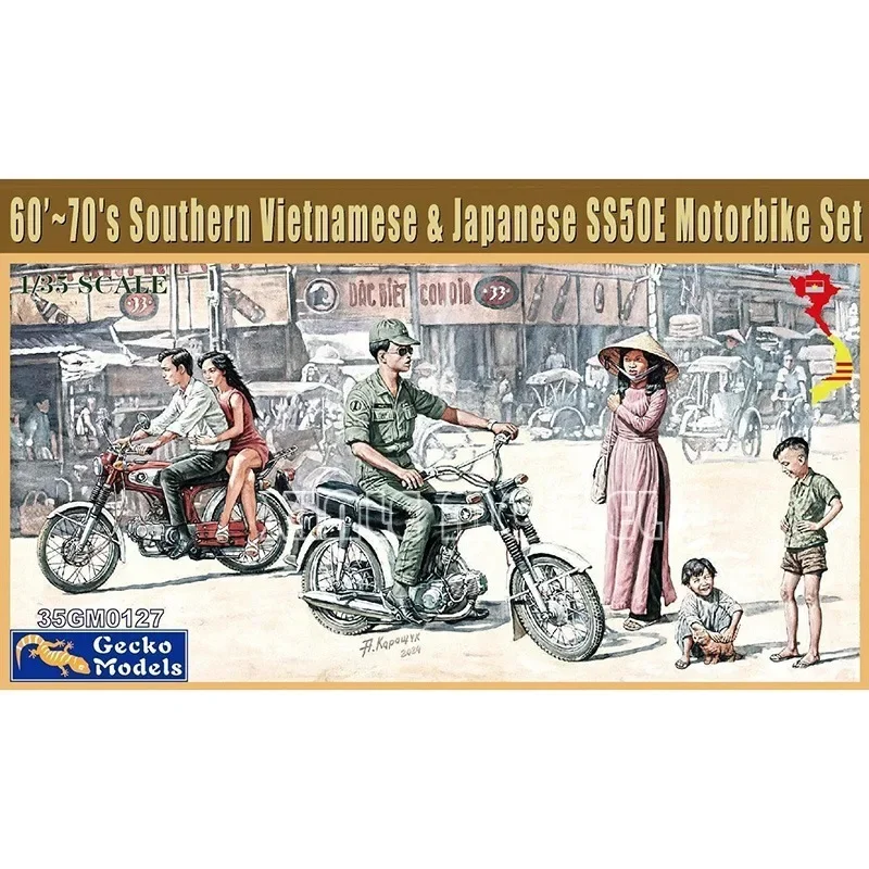 

Модель геккона Пропорциональный комплект 1/35 35GM0127 60'~ 70-х годов Южный вьетнамский и японский комплект мотоцикла SS50E Игрушечная модель Хобби