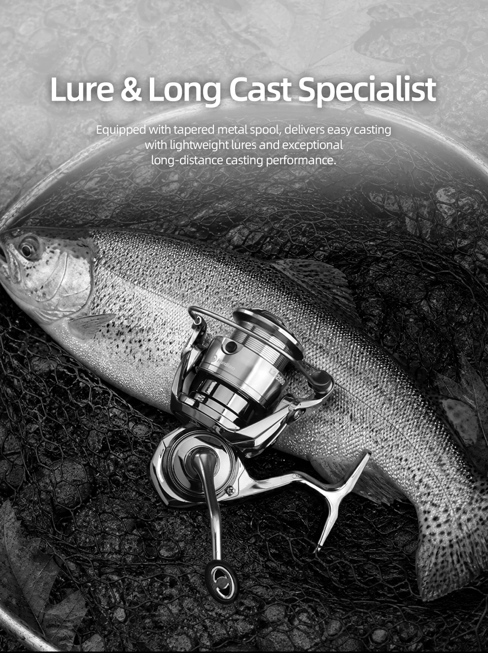 Huidiao Ultraleichte Spinnrolle 2500S Tight Line Lay 5+1BB 10KG Max Drag Angelgerät für Barsch-, Forellen- und Hechtangeln – Detail 7