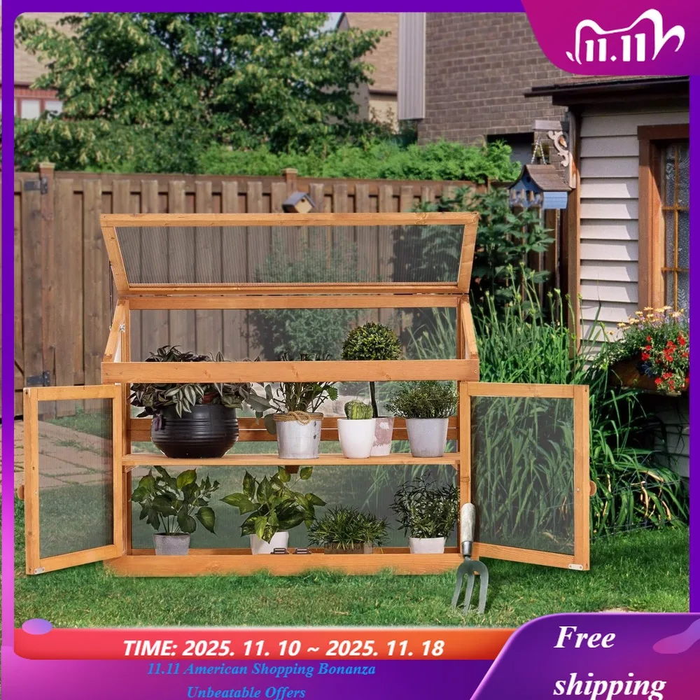 

2-уровневая деревянная холодная рама, садовая теплица, полка для цветов, защита кровати 6057-0160