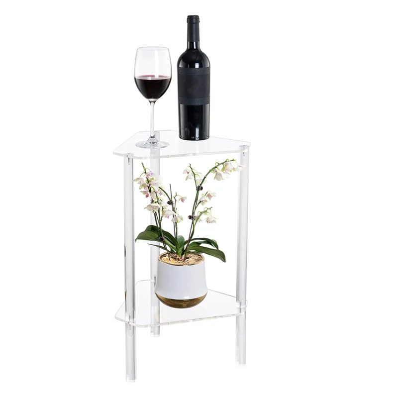 A98E-Clear Acrylic End Table, Corner Side Table For Small Spaces, Small Accent Table For Living Room, Bedroom