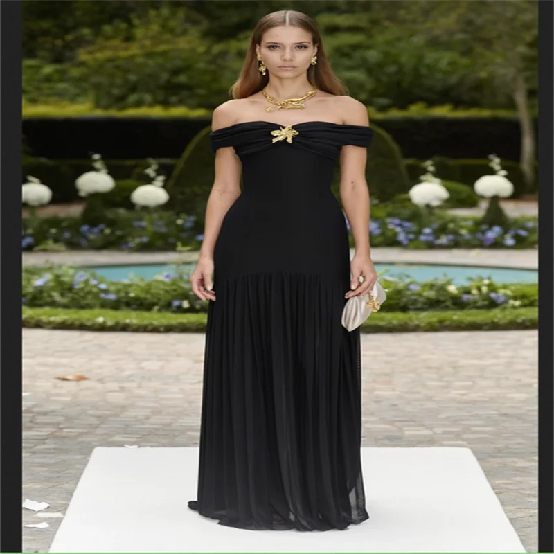 Schwarzes Damen-Abschlussballkleid, Chiffon-Abendkleid, elegante Partykleider, Gajesе Vigo Diego Diego Diego