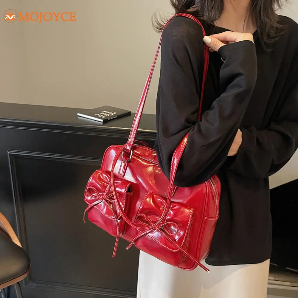 

Cute Bow Tie Design Underarm Bags for Women 2025 Y2K Korean Fashion Shoulder Bags PU Leather All Match Handbags Purses Date Bags