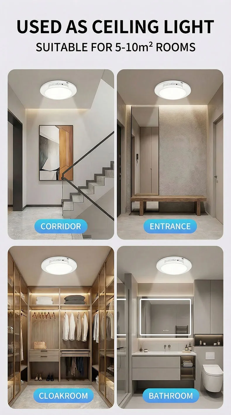 Wireless Wall Lamp Motion Sensor Ceiling Light USB Type-C Rechargeable Magnetic Lamp Remote LED Night Light For Kitchen Coatroom