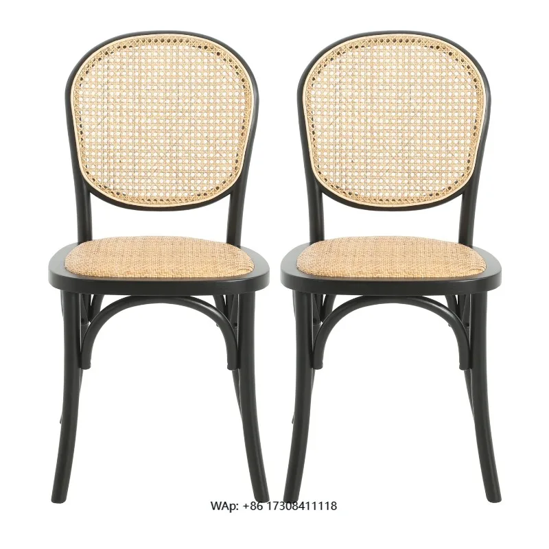Rattan Chair for Restaurant Cafe Nordic Style for Hotel Banquets Living Rooms Wholesale for Rental Modern Black Wooden