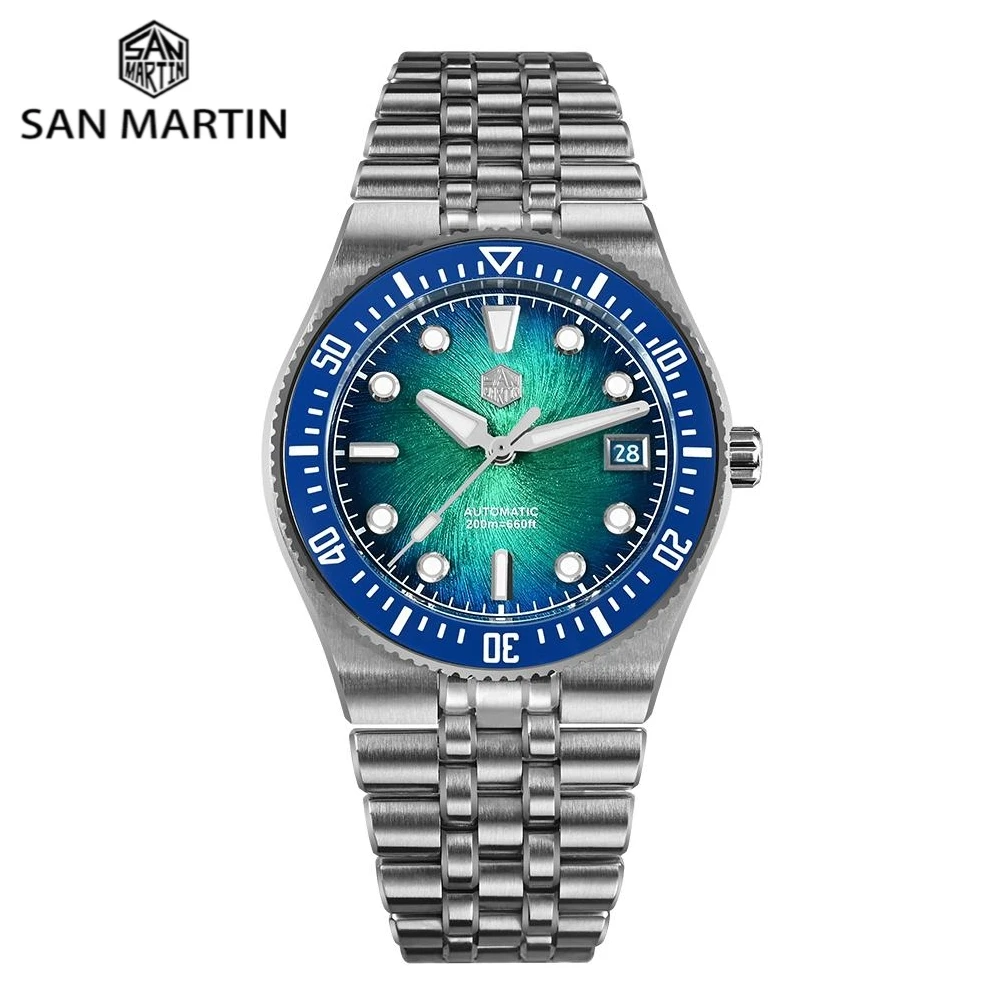 

San Martin 40mm Miyota 9015 Enamel Vortex JianZhan Dial Men Watch Diving Mechanical Integrated Bracelet BGW-X1 20Bar SN0148GB-1