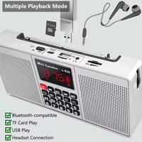 L-528 MultiFunction Stereo FM/AM Radio Wireless Bluetooth Speaker TF USB MP3 Player with Flashlight Clock Headphone Rechargeable