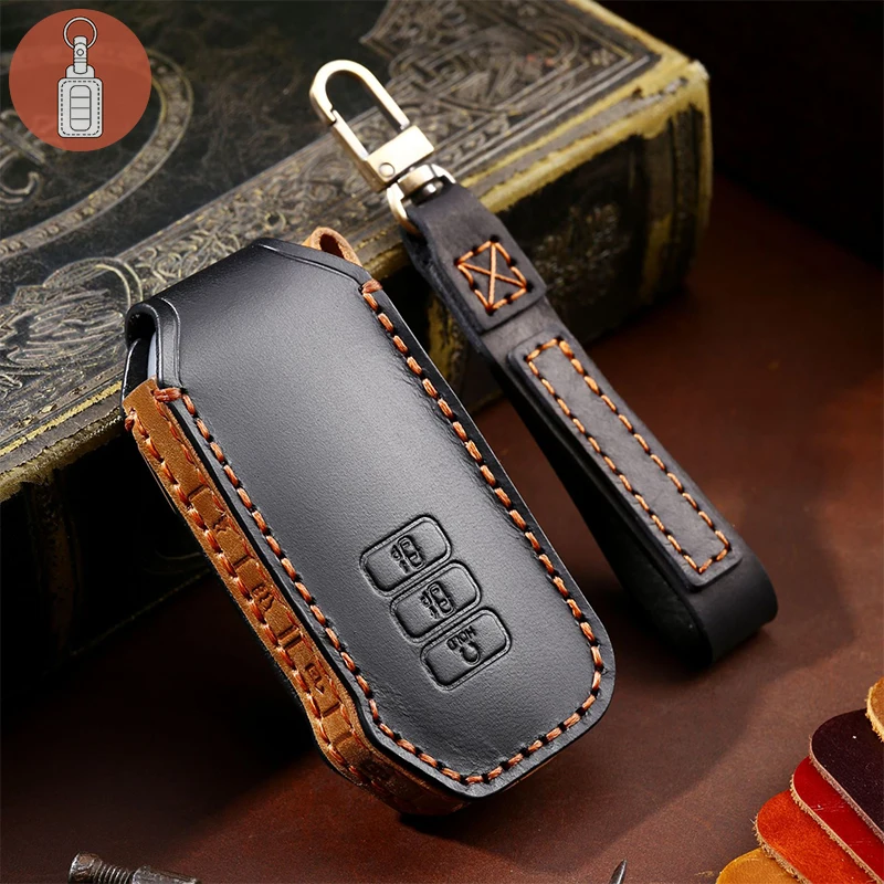 Luxury Car Key Case Cover Genuine Leather Keychain Accessories for Kia Ev6 Seltos K5 Sorento Mq4 7 Button Keyring Holder Shell