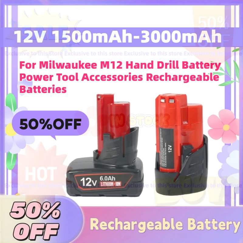 

Upgrade12V 1500mAh-3000mAh Li-Ion Battery for Milwaukee M12 Hand Drill Battery Power Tool Accessories Rechargeable Batteries